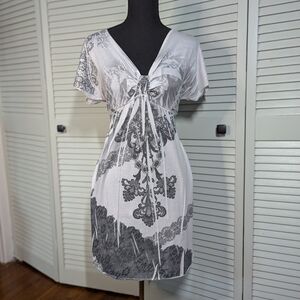 y2k black and white distressed babydoll shirt dress